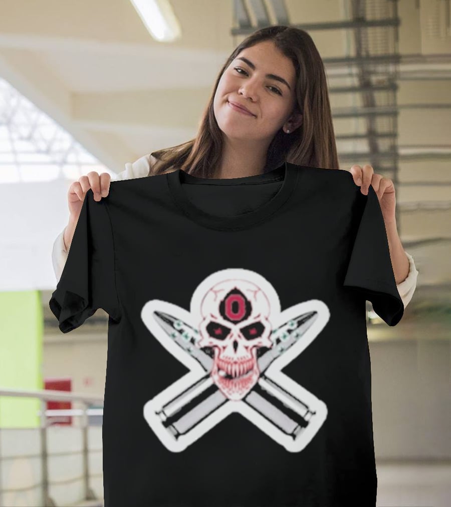 Ohio State Buckeyes Skull With Crossed Silver Bullets T-Shirt