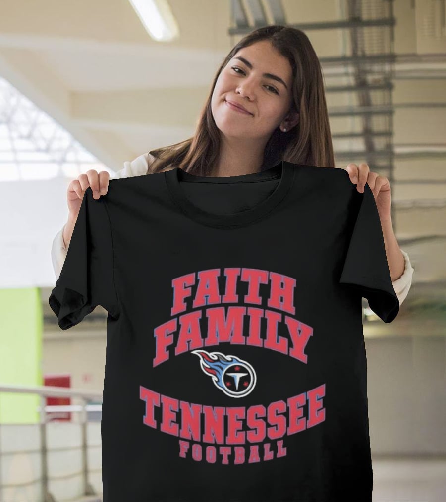 Faith Family Tennessee Football Arched Design With Fireball T-Shirt