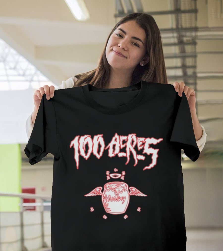 100 Acres Hunny Winged Honey Pot With Dripping Text And Doodles T-Shirt