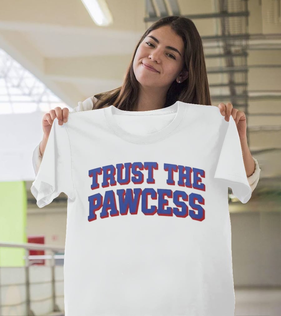 Trust The Pawcess Blue Red Arched 3D Wood Grain T-Shirt