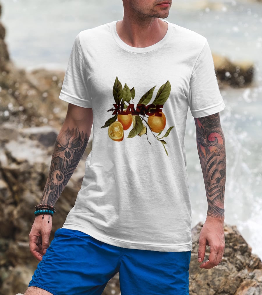 Xlarge Watercolor Oranges Citrus Branch Leaves Slice T-Shirt