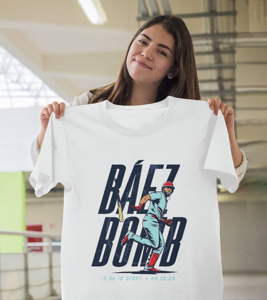 Báez Bomb 3 HR In Debut 08 15 26 Cartoon Baseball Player Running T-Shirt