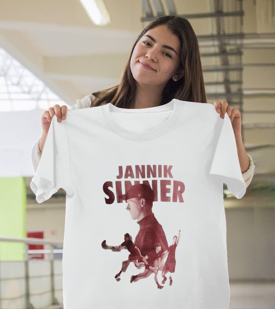 Jannik Sinner Red Double Exposure Tennis Action Poses T-Shirt