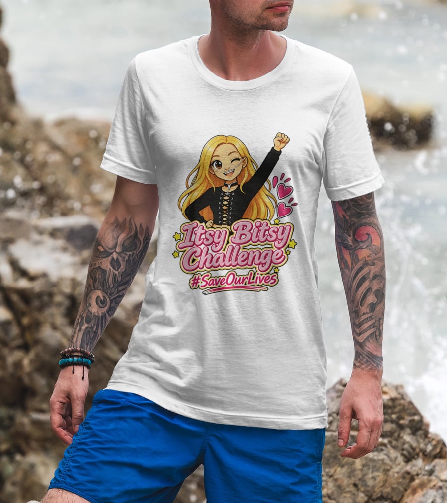 Itsy Bitsy Challenge SaveOurLives With Animated Character And Hearts T-Shirt