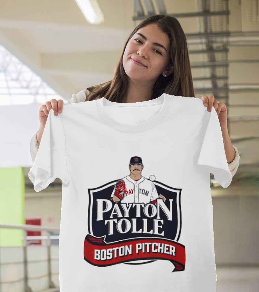 Payton Tolle Boston Pitcher Cartoon Player Shield Ribbon T-Shirt