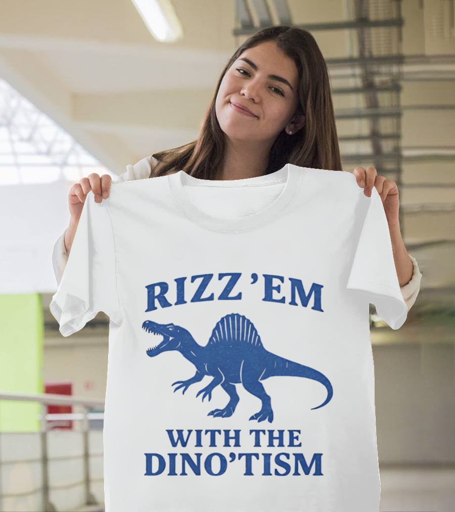Rizz'em With The Dino'tism Spinosaurus Roaring Blue T-Shirt