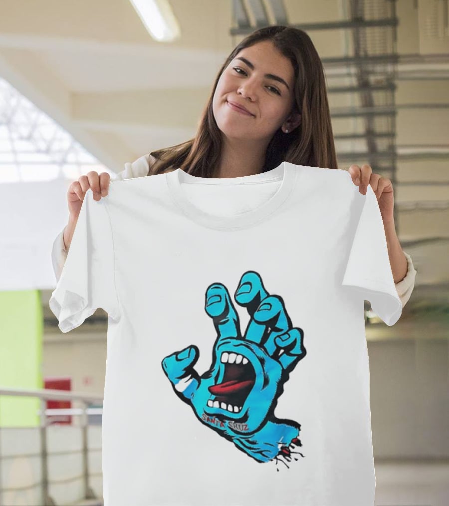 Santa Cruz Blue Screaming Hand Open Mouth Tongue Cartoon T-Shirt