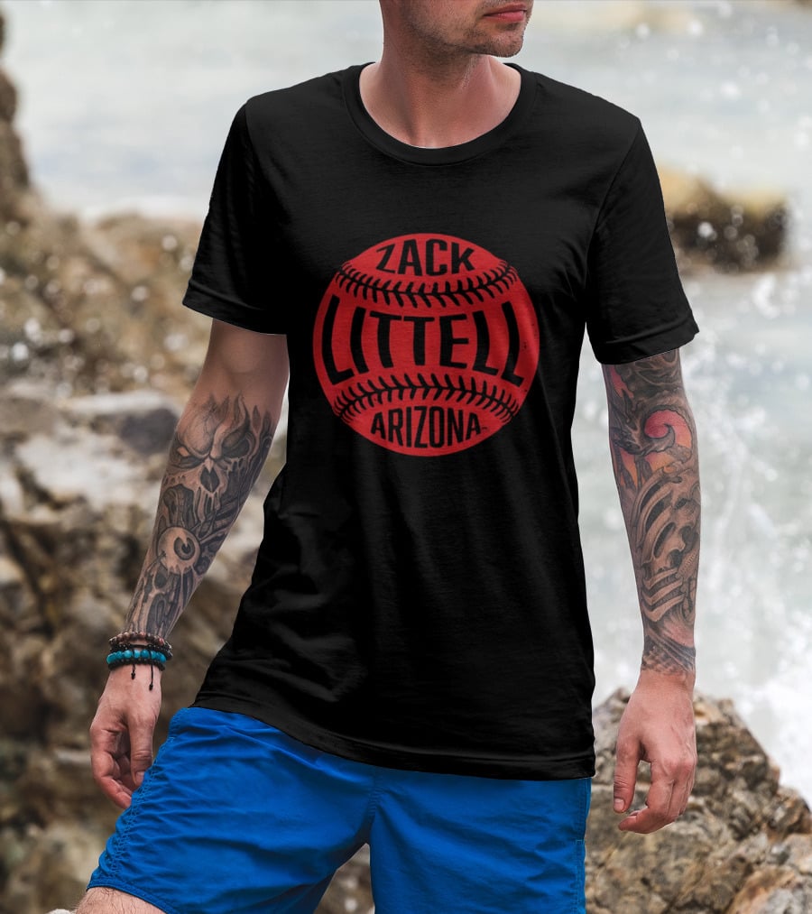 Zack Littell Arizona Distressed Red Baseball Seams T-Shirt