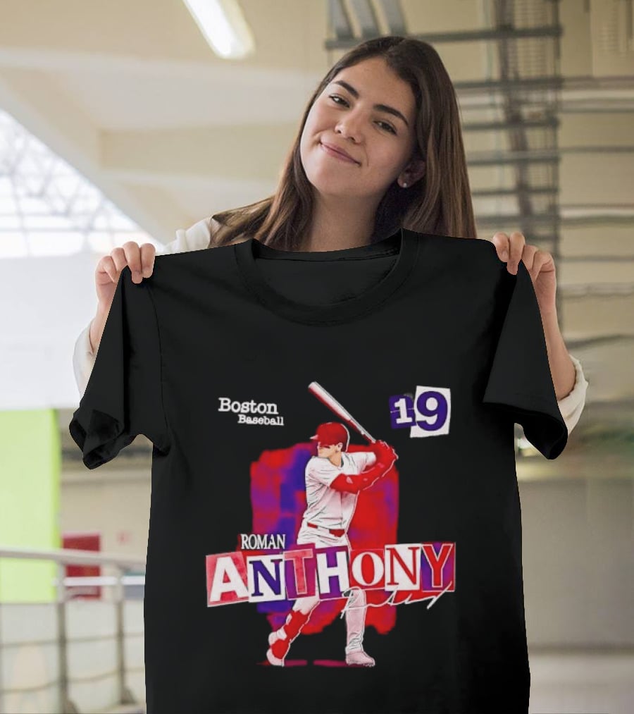 Boston Baseball 19 Roman Anthony Player Batting Red Paint T-Shirt