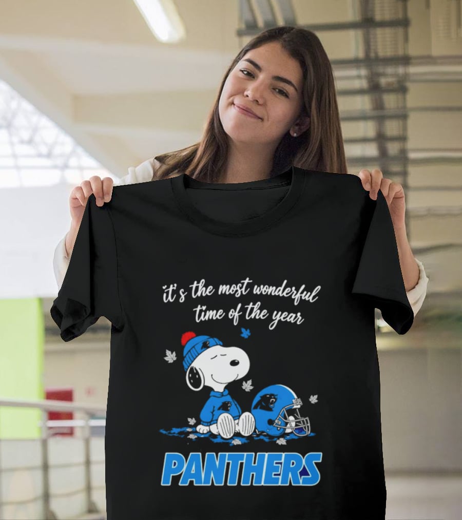Panthers It's The Most Wonderful Time Of The Year Cartoon Snoopy Beanie Helmet T-Shirt