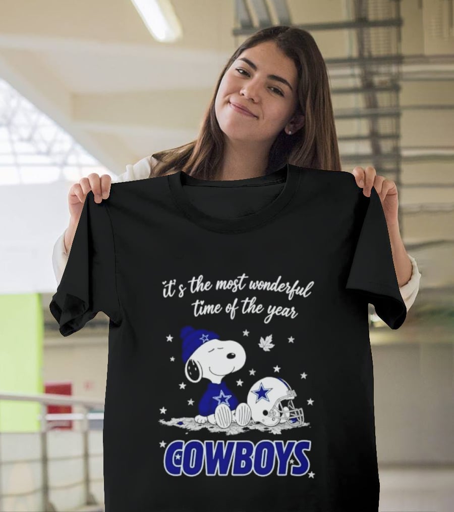 Its The Most Wonderful Time Of Year Snoopy Dallas Cowboys Beanie Helmet Stars T-Shirt