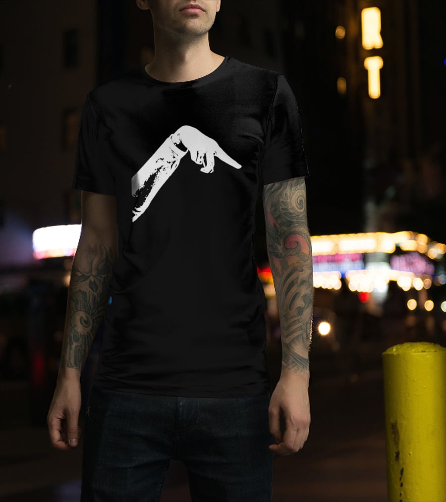 Monochrome Pointing Hand Sleeve Downward T-Shirt
