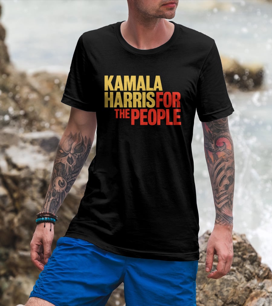 Kamala Harris For The People Text Classic Bold Yellow And Red T-Shirt