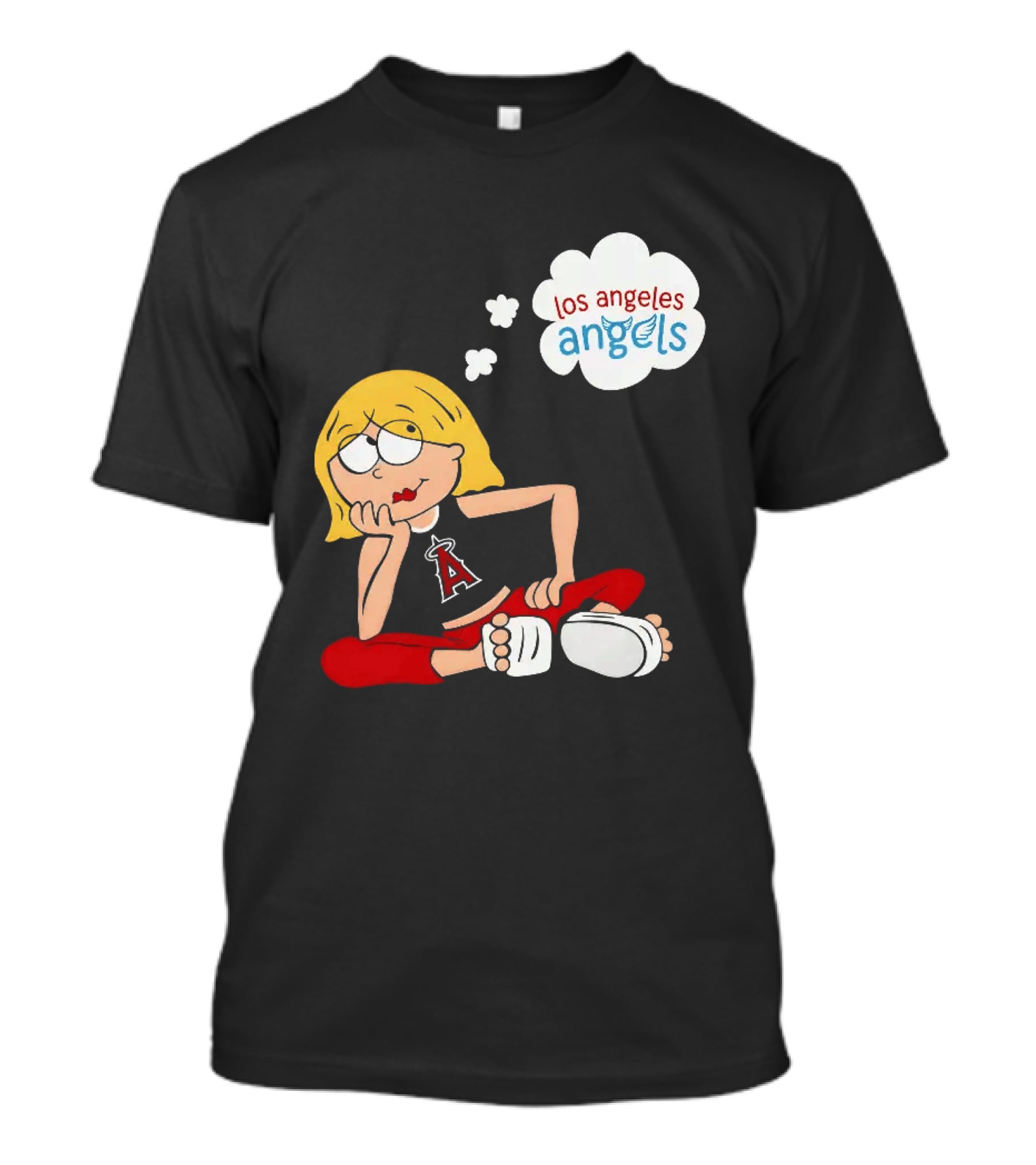 Los Angeles Angels MLB Blonde Girl Thought Bubble Sitting Pose T-Shirt
