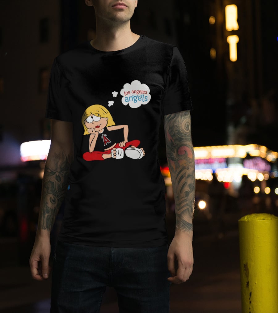 Los Angeles Angels MLB Blonde Girl Thought Bubble Sitting Pose T-Shirt