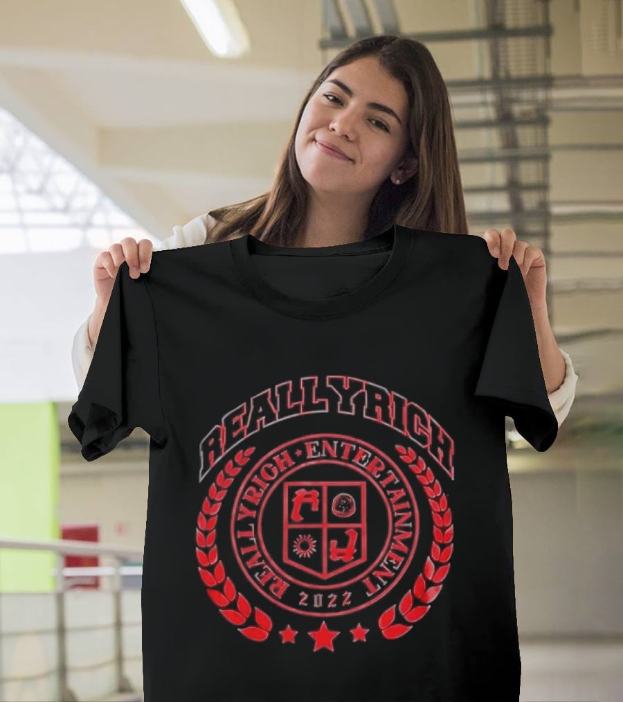 Reallyrich Entertainment 2022 Laurel Wreath Red Crest Shield And Stars T-Shirt