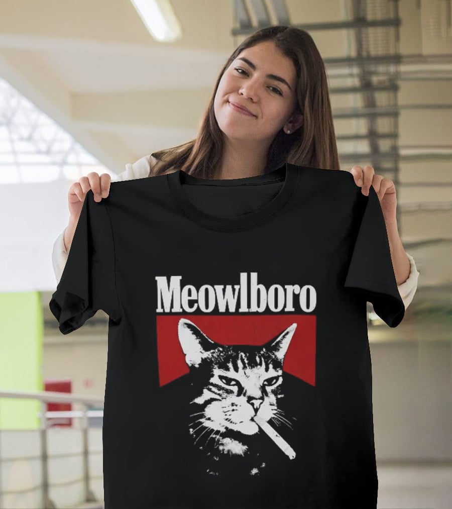 Meowlboro Cat Cigarette Parody With Smoking Cat And Red T-Shirt