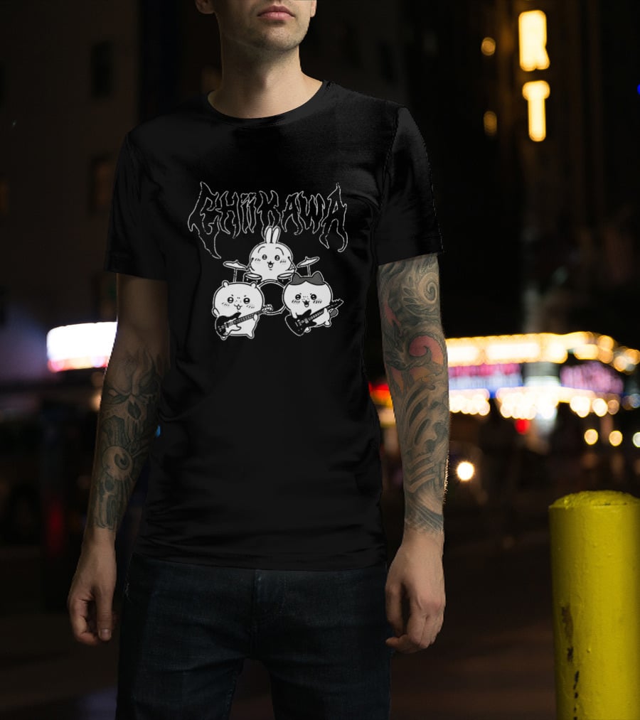 Chiikawa Kawaii Metal Band Characters With Instruments T-Shirt