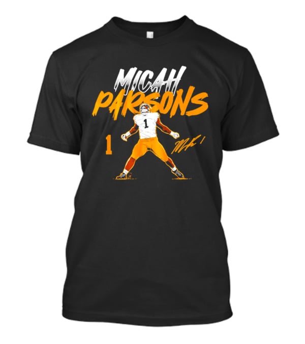 Micah Parsons 1 Pose With Name And Number In White And Orange T-Shirt
