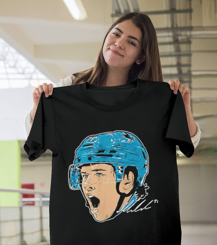 San Jose Sharks NHL 71 Yelling Hockey Player Helmet Caricature T-Shirt