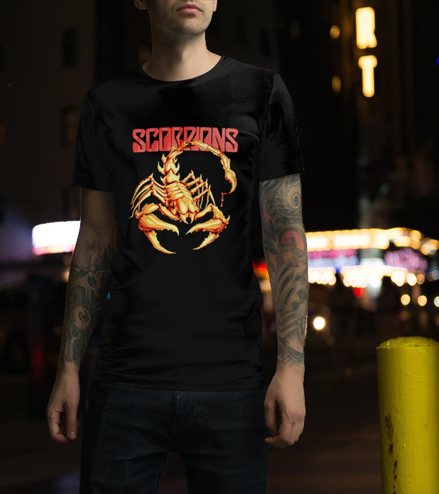 Scorpions Golden Metallic Skeleton Dripping Blood T-Shirt