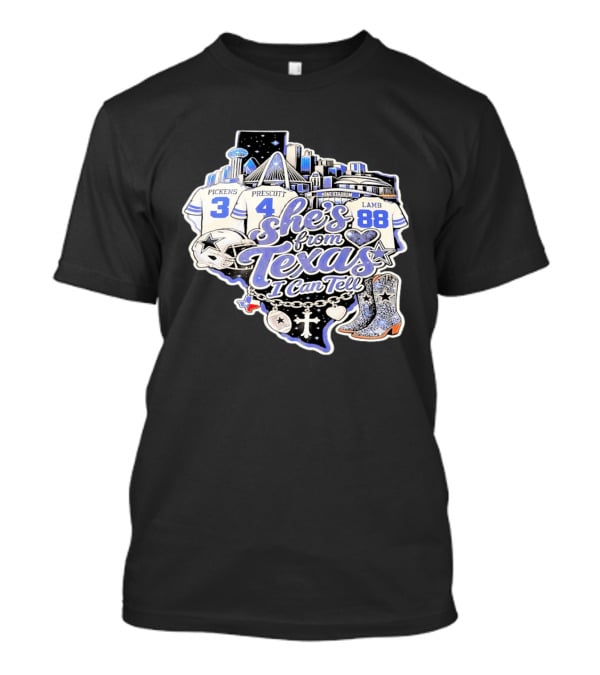She's From Texas I Can Tell Pickens Prescott Lamb Dallas Cowboys Boots AT&T Stadium T-Shirt