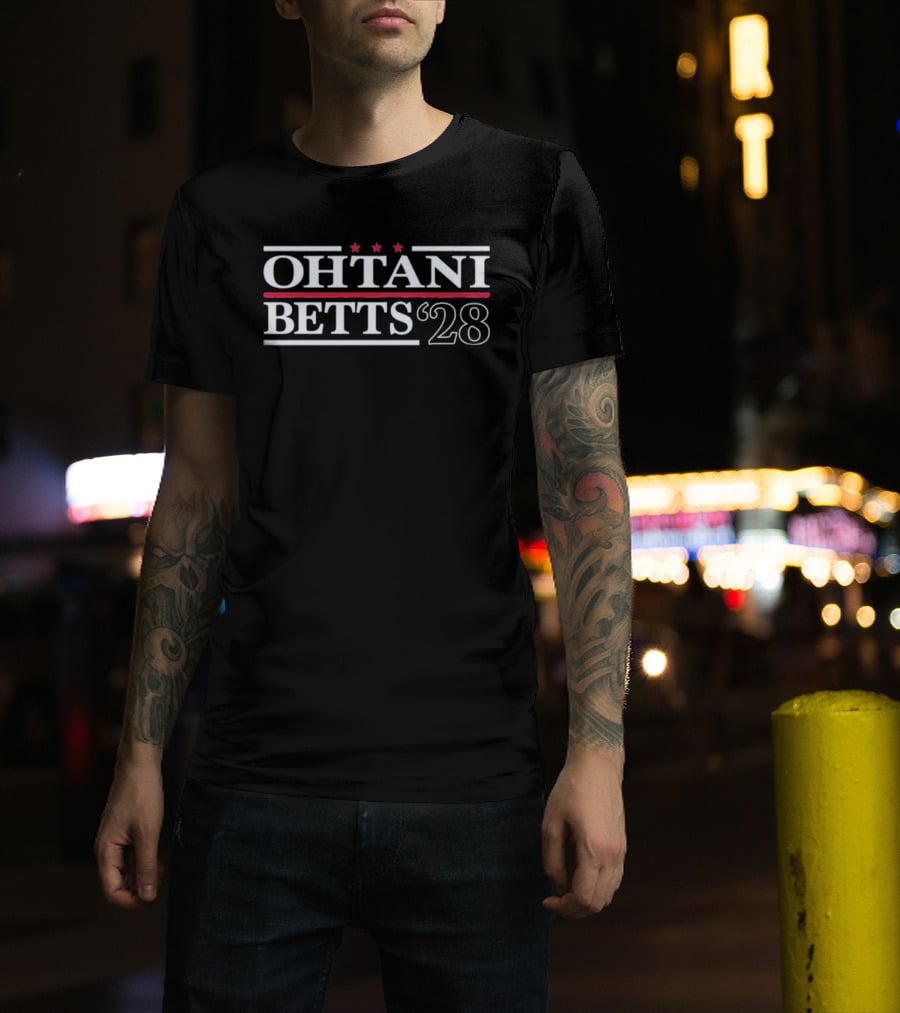 Ohtani Betts 2028 Dodgers Stars Three Red Campaign T-Shirt