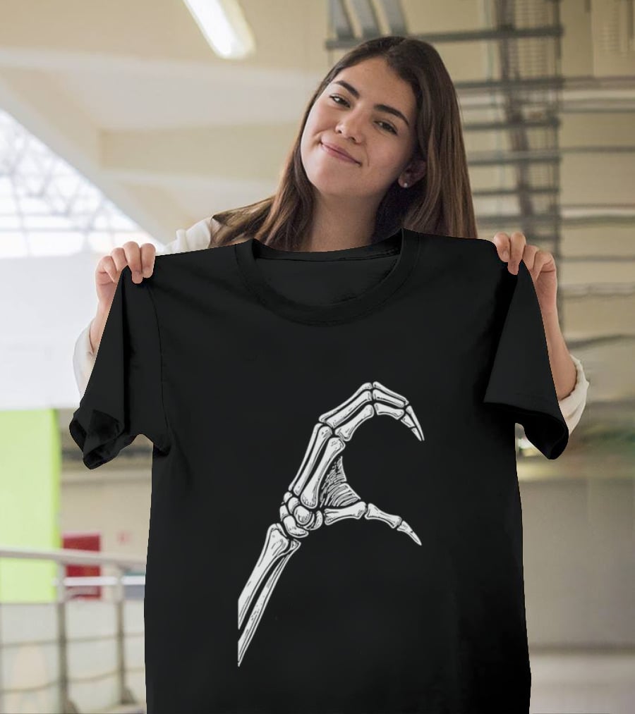 Skeleton Bone Hand Half Heart Gesture Line Sketch T-Shirt
