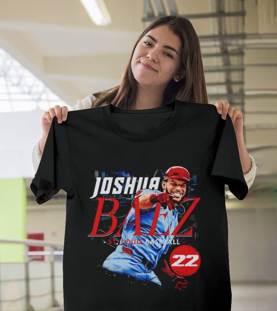 Joshua Baez 22 St Louis Baseball Red Helmet Distressed Photo T-Shirt