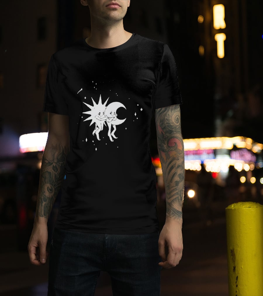 Steady Hands Sun Moon Black White Stars Walking T-Shirt