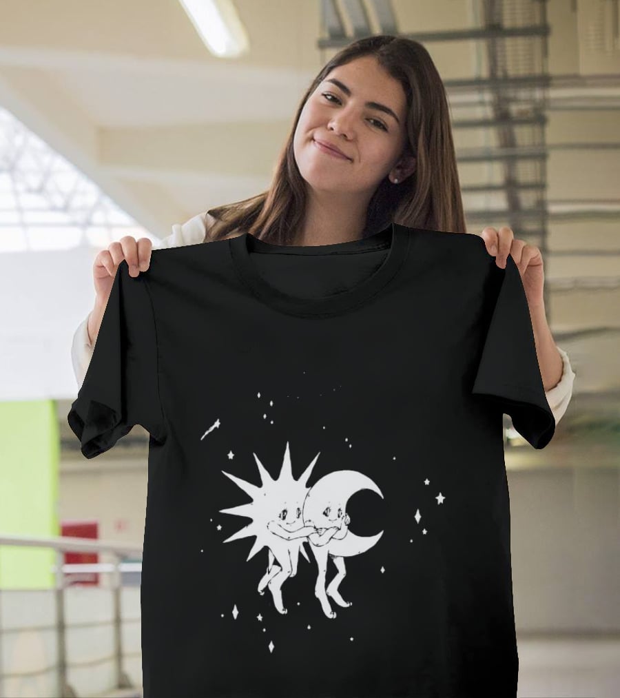 Steady Hands Sun Moon Black White Stars Walking T-Shirt