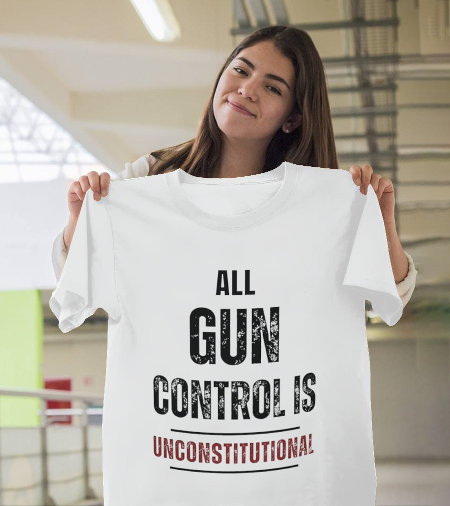 All Gun Control Is Unconstitutional Distressed Black Red Curved Lines T-Shirt