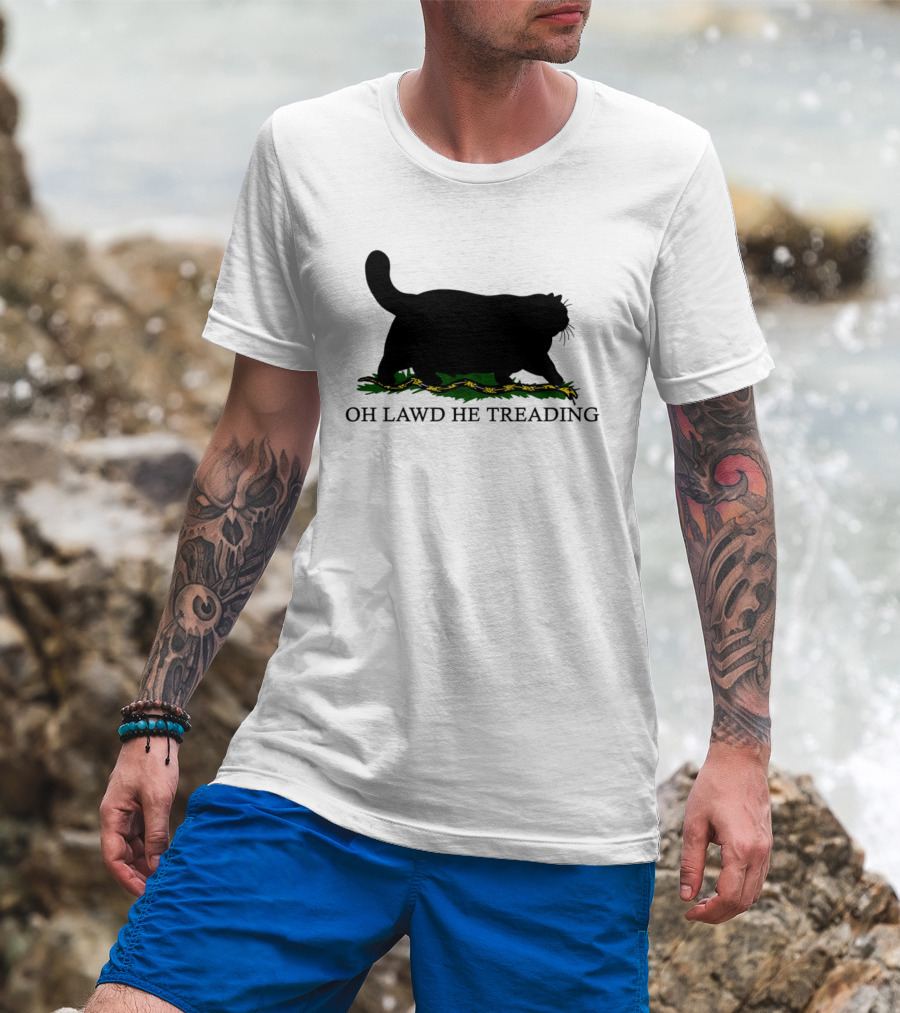 Oh Lawd He Treading Cat Silhouette With Snake And Grass T-Shirt