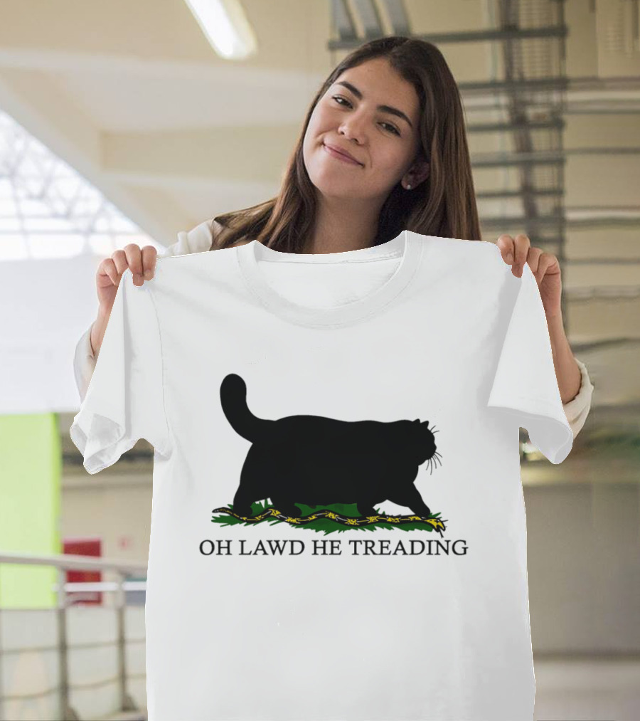Oh Lawd He Treading Cat Silhouette With Snake And Grass T-Shirt