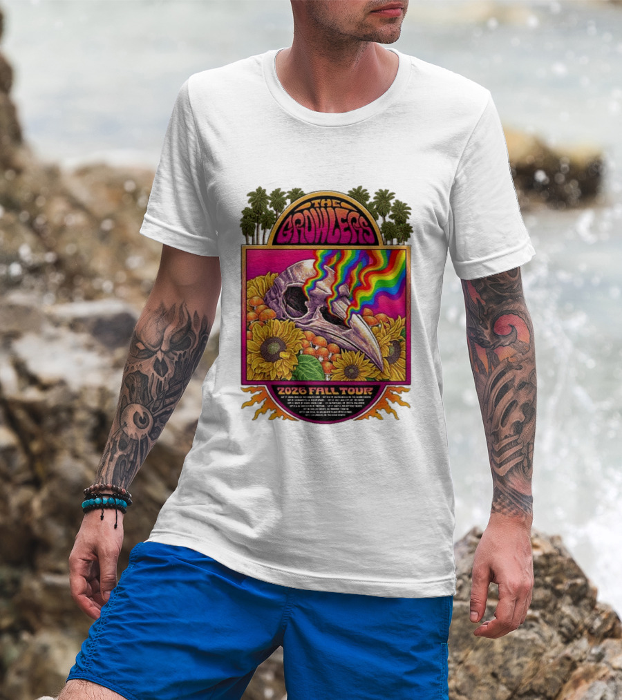 The Growlers 2026 Fall Tour Skull And Sunflower Psychedelic West Coast Dates Santa Cruz To Los Angeles T-Shirt