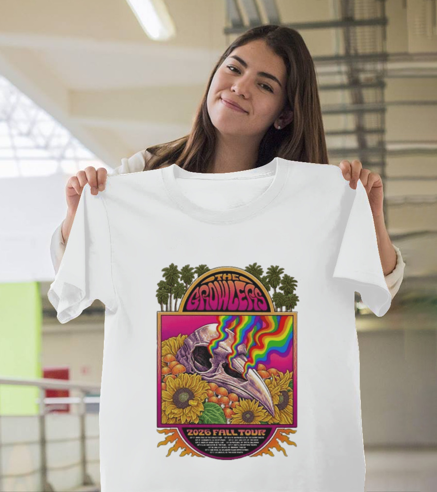 The Growlers 2026 Fall Tour Skull And Sunflower Psychedelic West Coast Dates Santa Cruz To Los Angeles T-Shirt