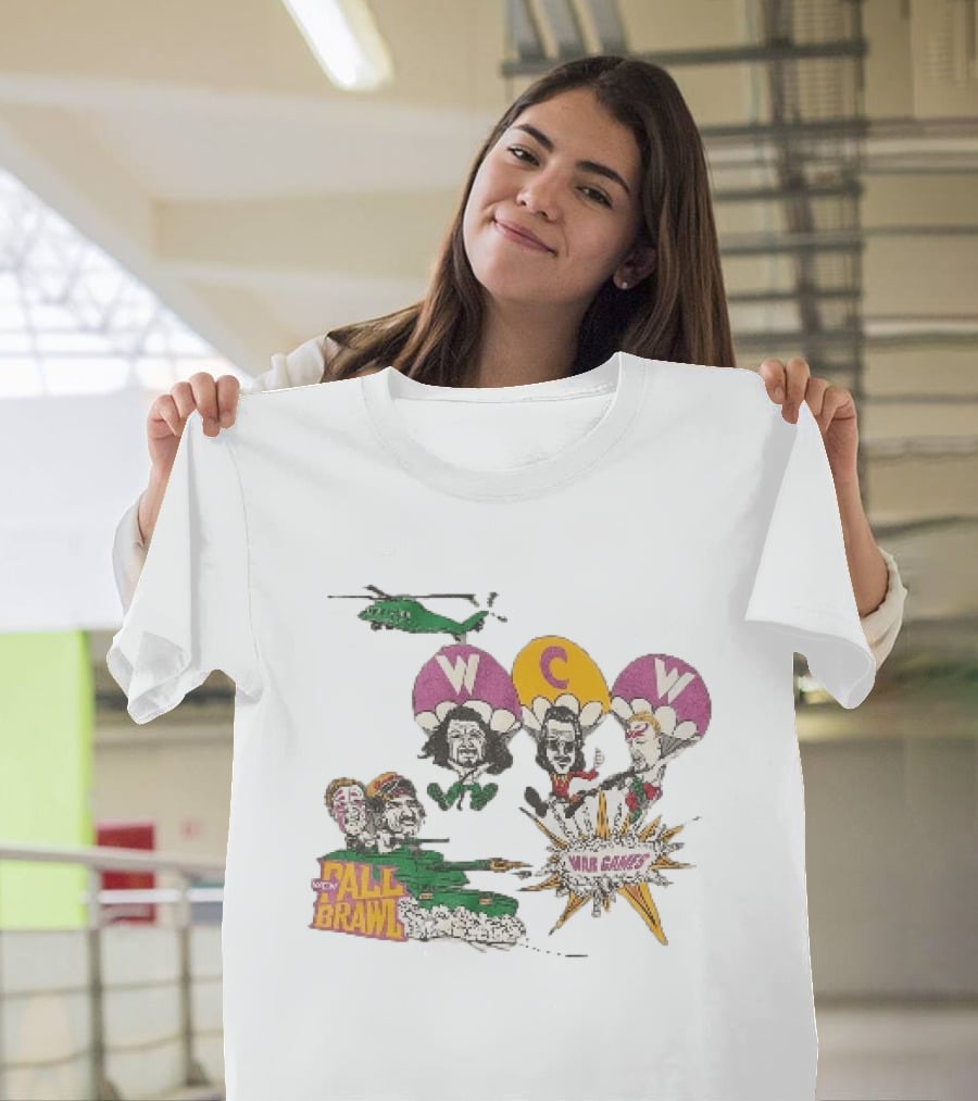 WCW Fall Brawl War Games Helicopter Cartoon Characters Explosion T-Shirt