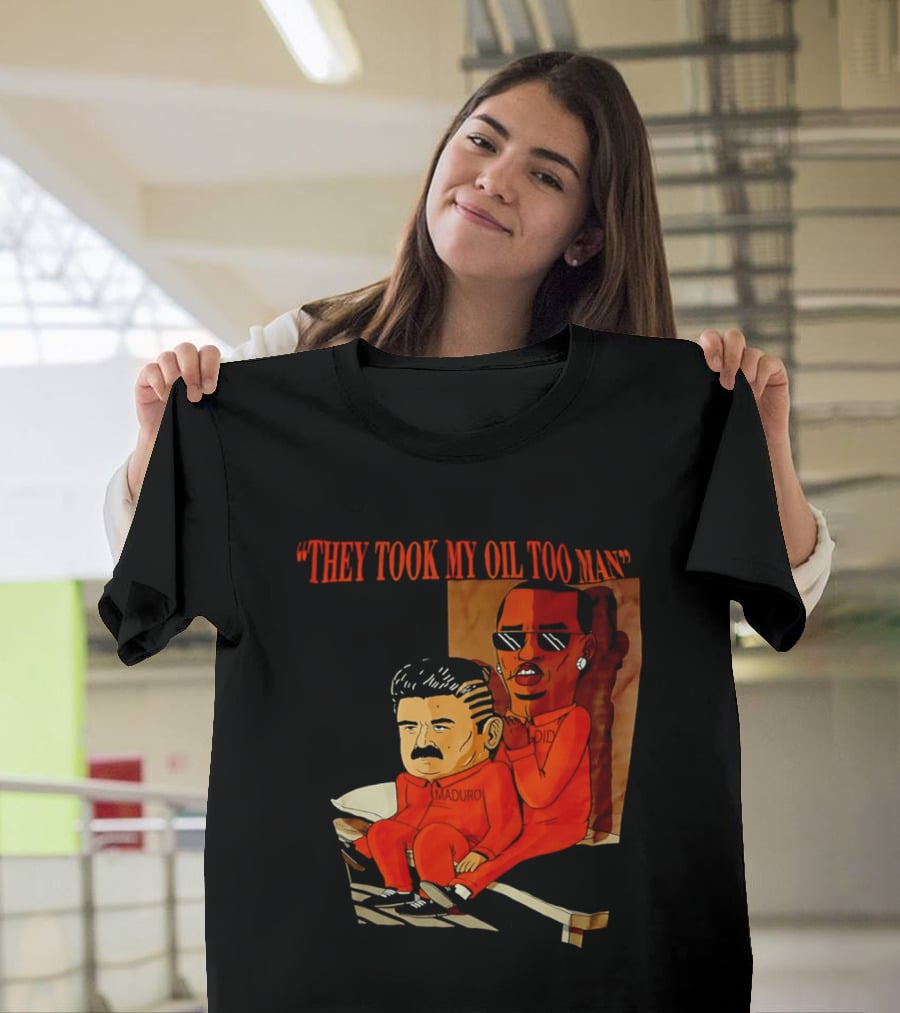 They Took My Oil Too Man' Sitting Cartoon Characters In Prison Uniforms T-Shirt
