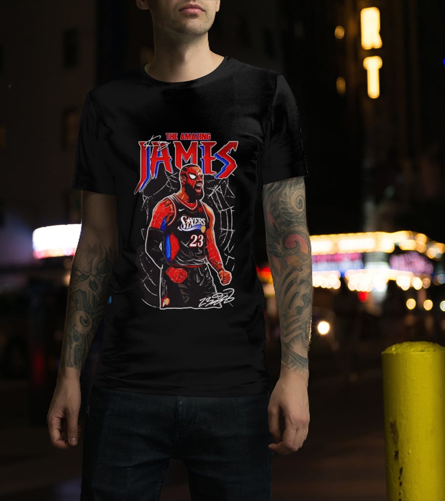 The Amazing LeBron James Spider Man 76ers NBA Crossover Comic T-Shirt