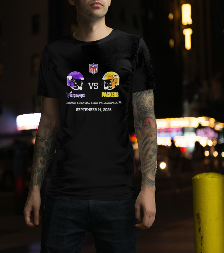 Vikings Vs Packers Lincoln Financial Field Philadelphia PA September 14 2026 T-Shirt