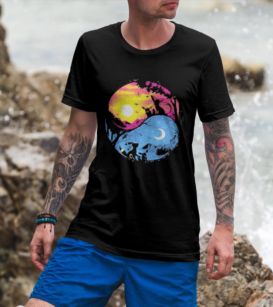 Yin Yang Espeon Umbreon Day Night Sunset Crescent Moon Harmony T-Shirt