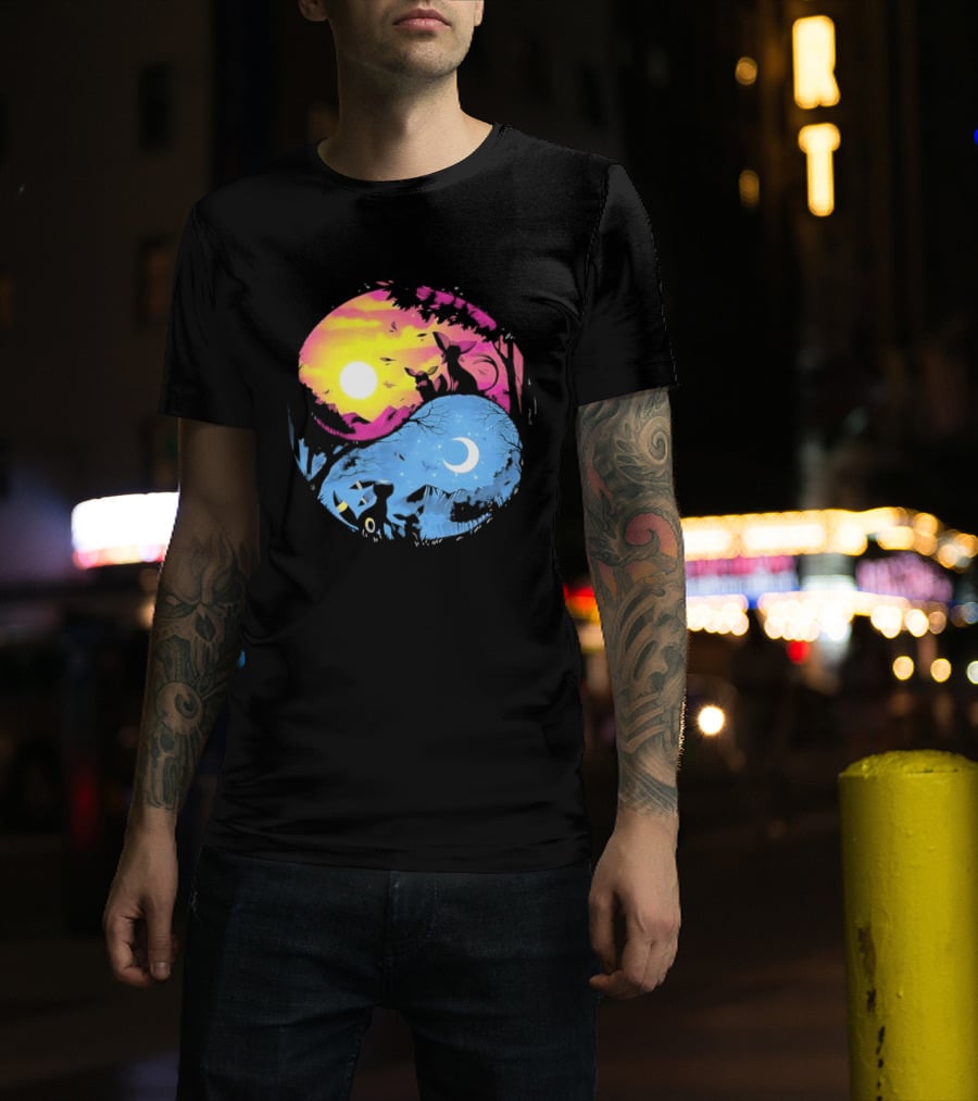 Yin Yang Espeon Umbreon Day Night Sunset Crescent Moon Harmony T-Shirt
