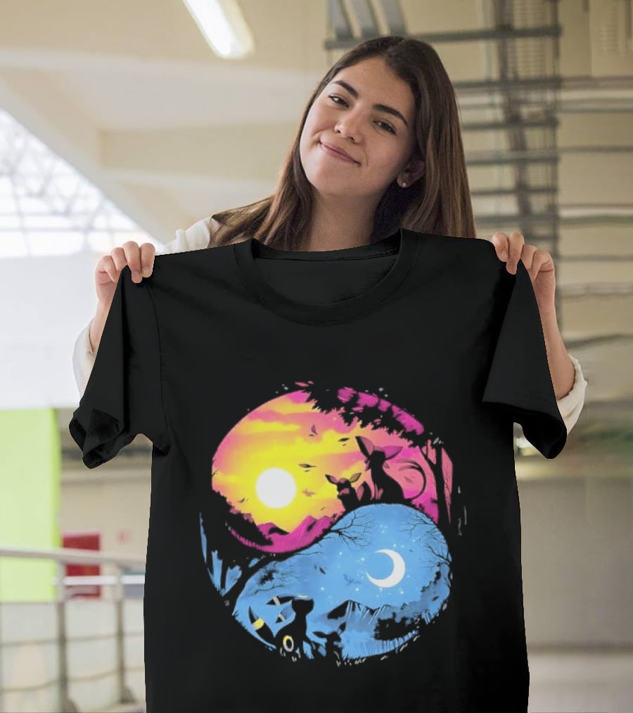 Yin Yang Espeon Umbreon Day Night Sunset Crescent Moon Harmony T-Shirt