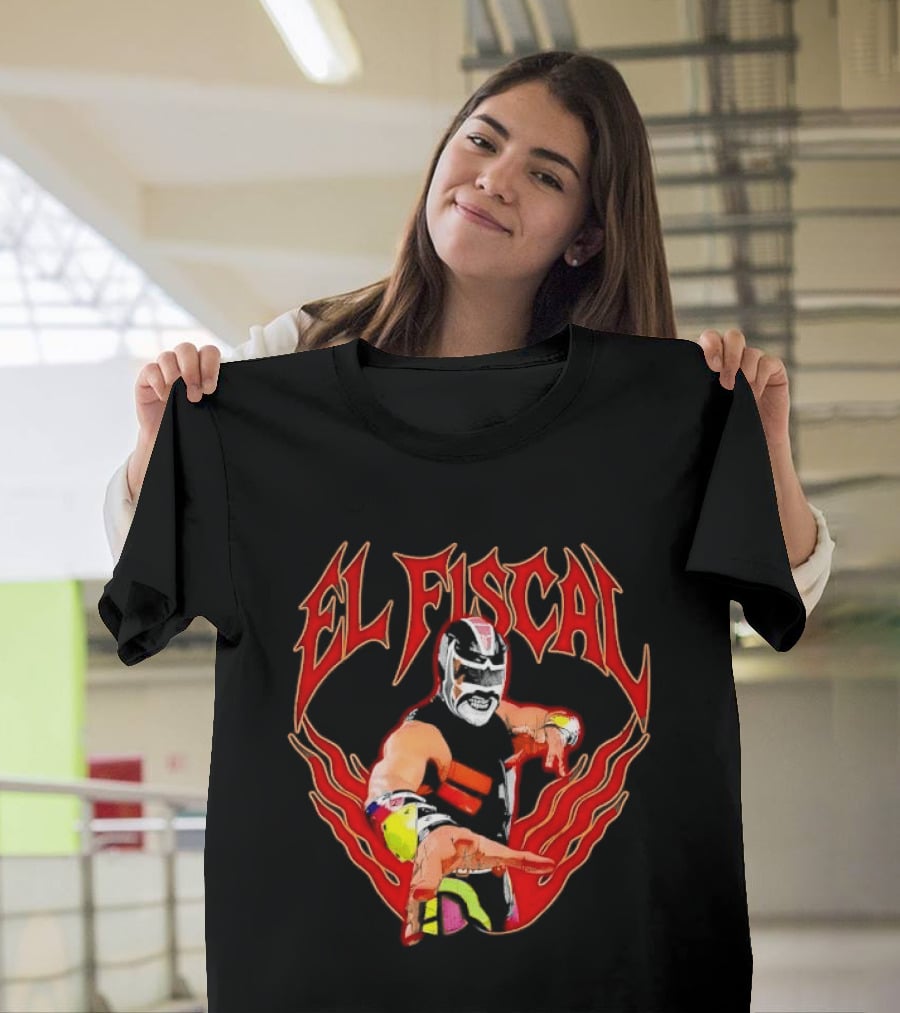 El Fiscal Masked Luchador Wrestler With Flame Hand Frame T-Shirt