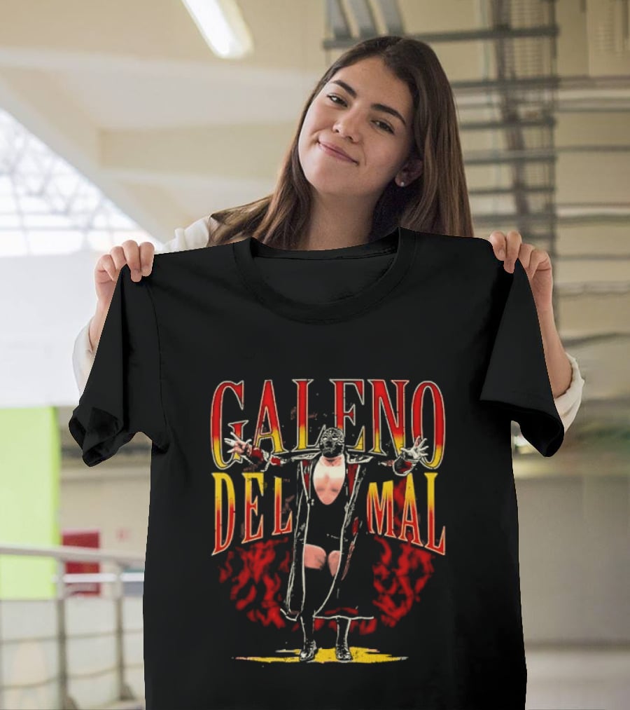 Galeno Del Mal Masked Wrestler Fiery Red Outstretched Arms T-Shirt