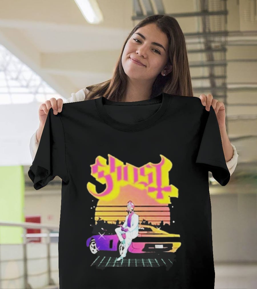 Ghost Miami Vice Retro Sunset Car Scene T-Shirt