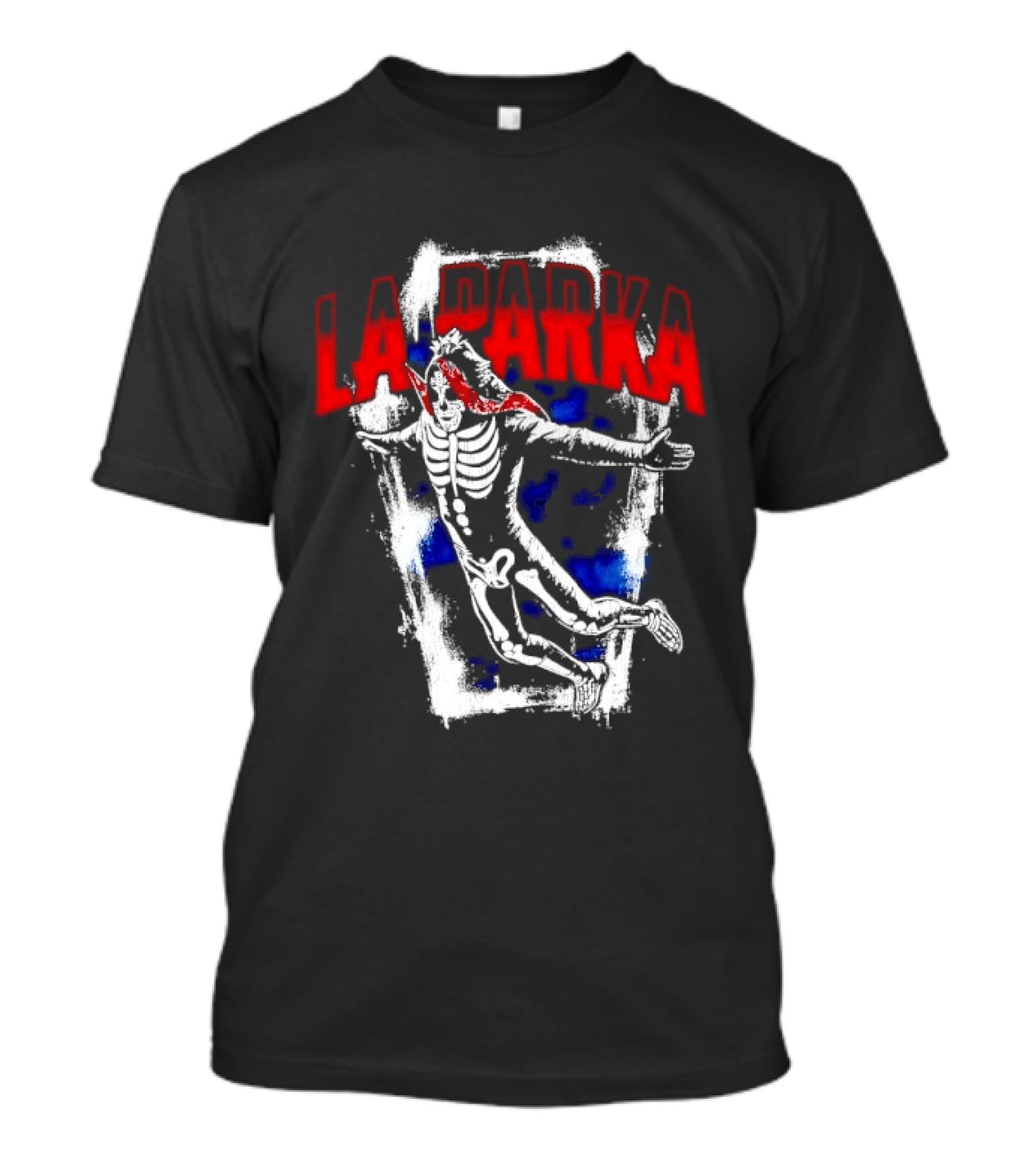 LA Parka Masked Skeleton Wrestler Jumping Distressed Frame T-Shirt