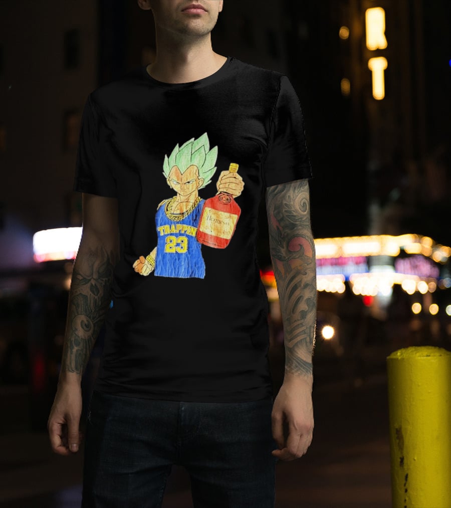 Hennessy Trappin 23 Anime Warrior Graphic Holding Bottle T-Shirt