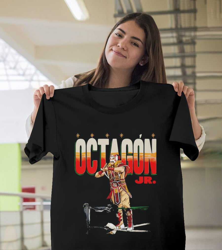 Octagon Jr Masked Lucha Libre Wrestler Ring Ropes Stars Distressed T-Shirt