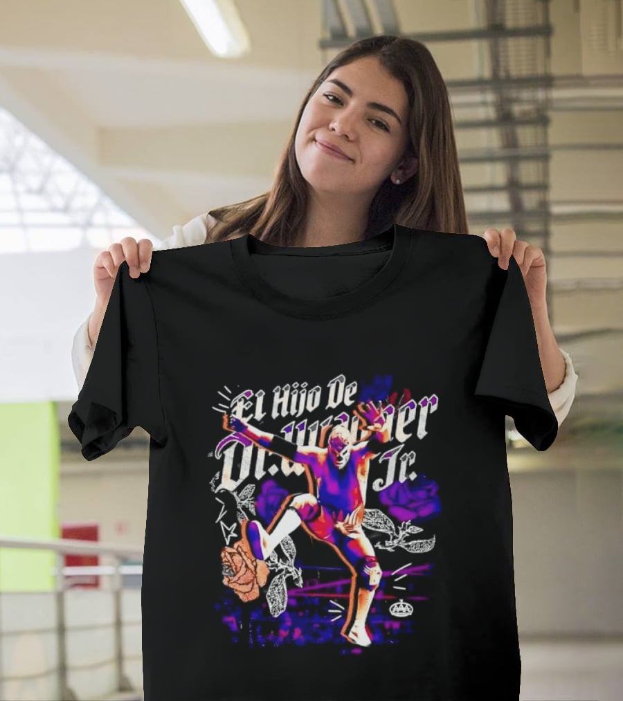 El Hijo De Dr Wagner Jr Masked Luchador Jumping Action With Roses Ring Combat T-Shirt